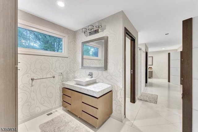 41 Park Way W, Orange Twp, NJ 07052 - bathroom featuring vanity, wallpapered walls, and tile patterned floors