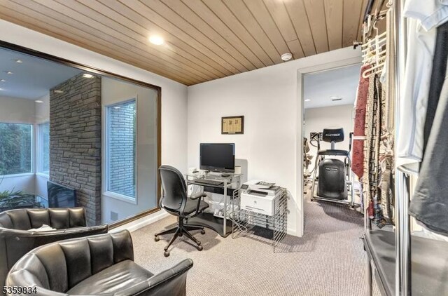 41 Park Way W, Orange Twp, NJ 07052 - carpeted home office featuring recessed lighting, wooden ceiling, and baseboards