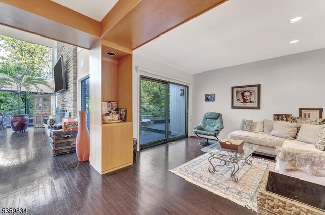 41 Park Way W, Orange Twp, NJ 07052 - living room with dark wood-style flooring and recessed lighting