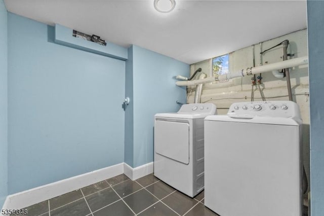 7 Shores Rd, Mendham Twp, NJ 07926 - laundry area featuring washer and dryer, dark tile patterned flooring, and baseboards