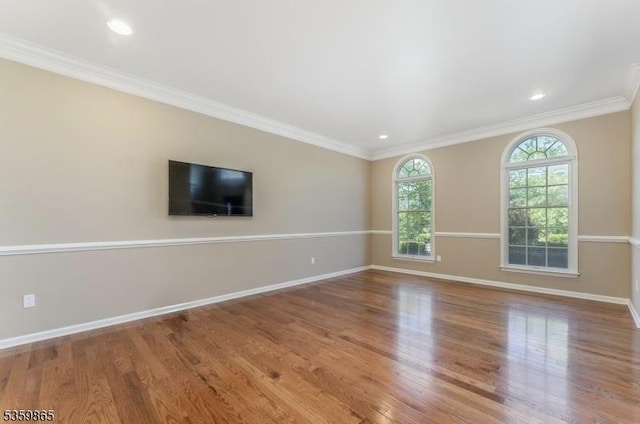 28 Lavada Ln, Raritan Twp, NJ 08551 - unfurnished living room featuring baseboards, wood finished floors, crown molding, and recessed lighting