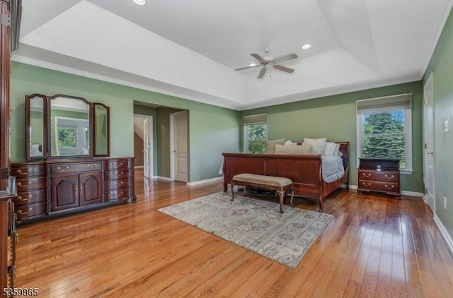 28 Lavada Ln, Raritan Twp, NJ 08551 - bedroom with a tray ceiling, multiple windows, hardwood / wood-style flooring, baseboards, and recessed lighting