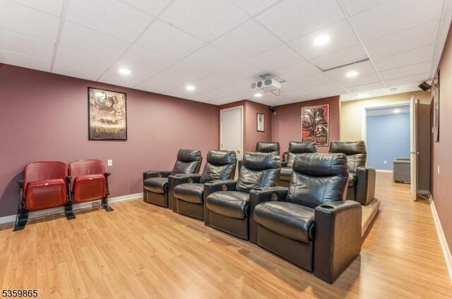 28 Lavada Ln, Raritan Twp, NJ 08551 - home theater room featuring light wood-style floors, baseboards, a drop ceiling, and recessed lighting