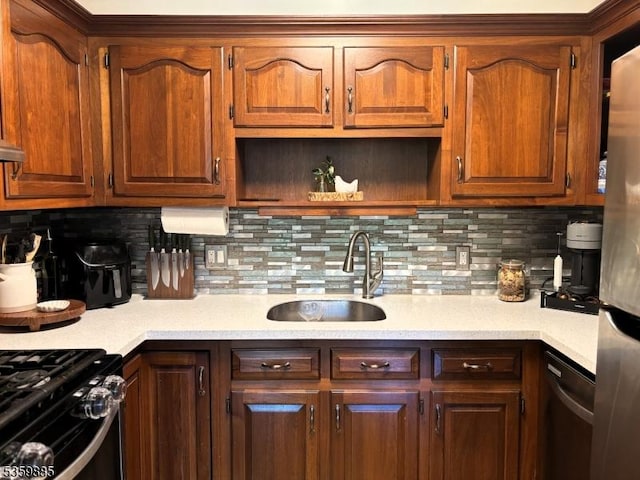 25 Osprey Cg310, Allamuchy Twp, NJ 07840 - kitchen featuring appliances with stainless steel finishes, a sink, light countertops, and decorative backsplash