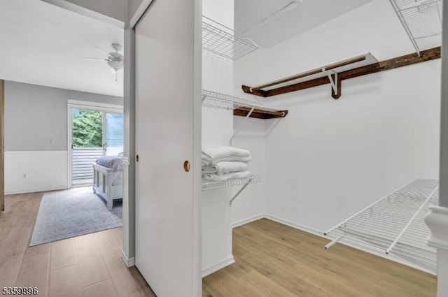 65 Academy Ct, Bedminster Twp, NJ 07921 - spacious closet featuring light wood-style flooring, a ceiling fan, and attic access