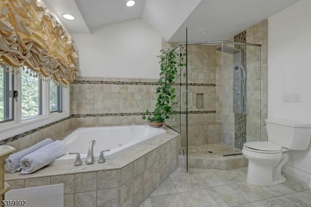24 Partridge Run, Montvale Boro, NJ 07645 - full bath with a jetted tub, toilet, a shower stall, tile patterned flooring, and recessed lighting