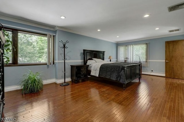 24 Partridge Run, Montvale Boro, NJ 07645 - bedroom featuring baseboard heating, multiple windows, hardwood / wood-style floors, crown molding, and recessed lighting
