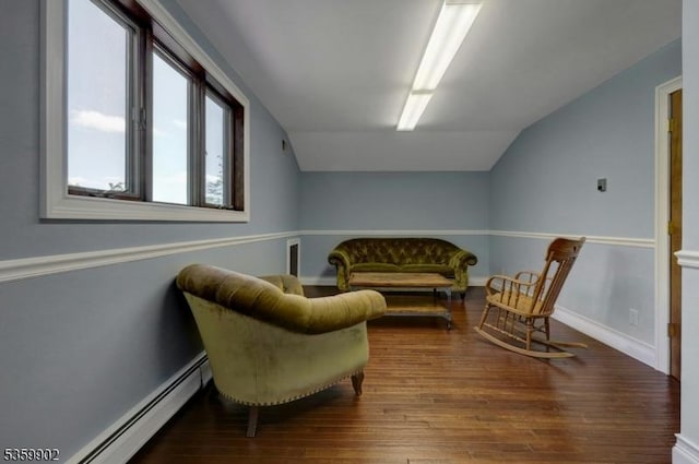 24 Partridge Run, Montvale Boro, NJ 07645 - sitting room featuring lofted ceiling, wood-type flooring, a baseboard heating unit, and baseboards