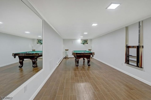 24 Partridge Run, Montvale Boro, NJ 07645 - rec room with billiards table, wood finished floors, baseboards, baseboard heating, and recessed lighting