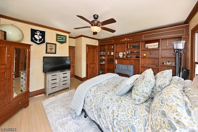 777 E Ridgewood Ave, Ridgewood Village, NJ 07450 - bedroom featuring crown molding, light wood-style floors, and baseboards
