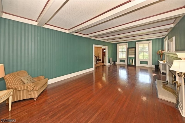 777 E Ridgewood Ave, Ridgewood Village, NJ 07450 - living area with wood finished floors, beam ceiling, and baseboards
