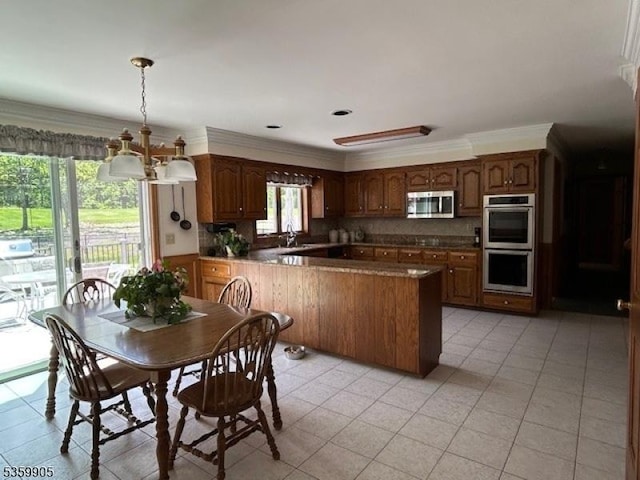90 Locust Lake Rd, Hope Twp, NJ 07825 - dining area featuring a chandelier, light tile patterned floors, and ornamental molding