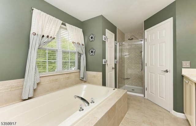 14 Coolidge Way, Montgomery Twp, NJ 08540 - full bathroom featuring a bath, a stall shower, vanity, and tile patterned flooring