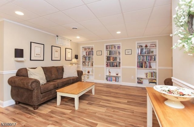 14 Coolidge Way, Montgomery Twp, NJ 08540 - living room with built in features, light wood-style floors, baseboards, and recessed lighting