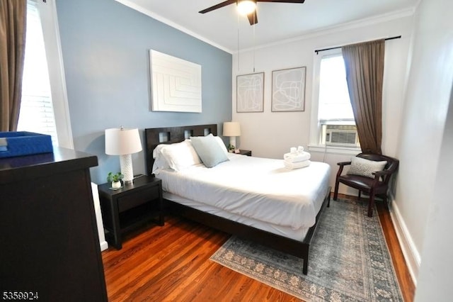 680 N 8th St, Newark City, NJ 07107 - bedroom featuring wood finished floors, ornamental molding, cooling unit, and a ceiling fan
