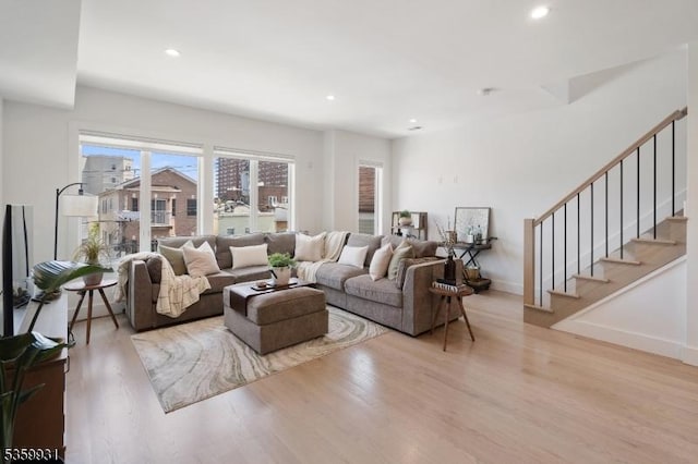 27 Leonard St Unit 2, Jersey City, NJ 07307 - living room featuring wood finished floors, recessed lighting, and stairs