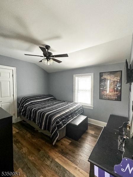61 Park Ave, Flemington Boro, NJ 08822 - bedroom with hardwood / wood-style flooring, ceiling fan, and lofted ceiling
