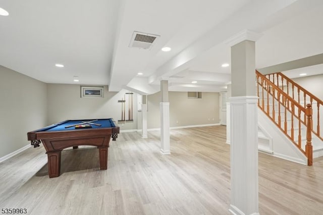 23 Parkview Rd, Chatham Twp, NJ 07928 - game room with light wood finished floors, recessed lighting, baseboards, and billiards