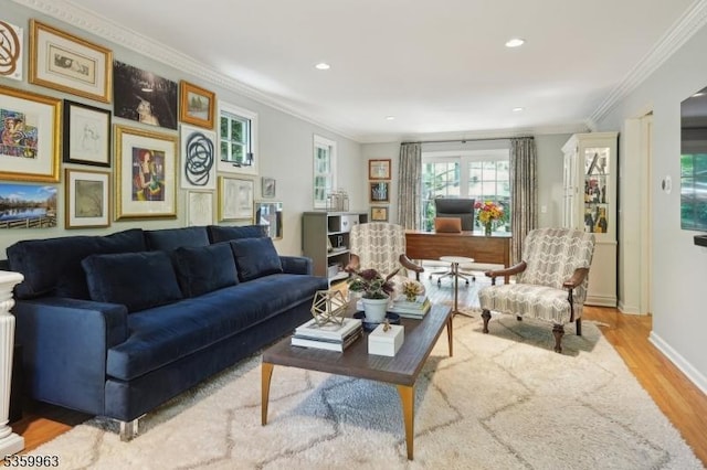 23 Parkview Rd, Chatham Twp, NJ 07928 - living area with wood finished floors, ornamental molding, baseboards, and recessed lighting