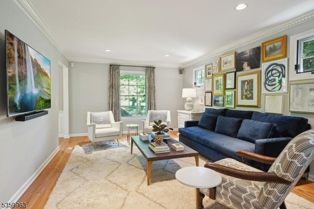 23 Parkview Rd, Chatham Twp, NJ 07928 - living room with wood finished floors, ornamental molding, baseboards, and recessed lighting