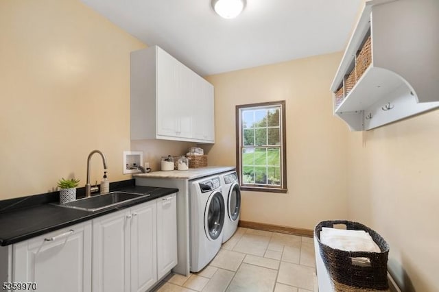 9 Oakridge Rd, Clinton Twp, NJ 08801 - washroom featuring cabinet space, washing machine and dryer, baseboards, and light tile patterned flooring