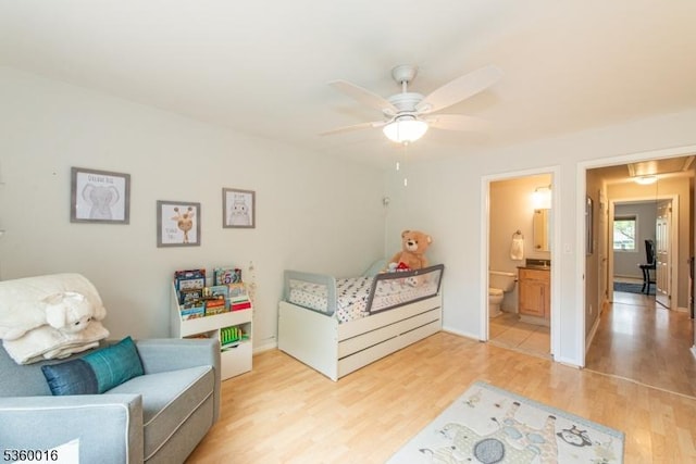 44 Mews Ln, South Orange Village Twp, NJ 07079 - bedroom with light wood-style flooring, attic access, baseboards, and ensuite bathroom