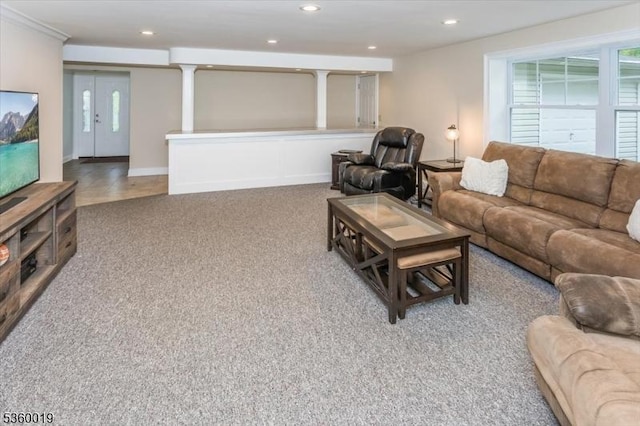 18 W Circuit Dr, Roxbury Twp, NJ 07876 - living area featuring carpet floors and recessed lighting