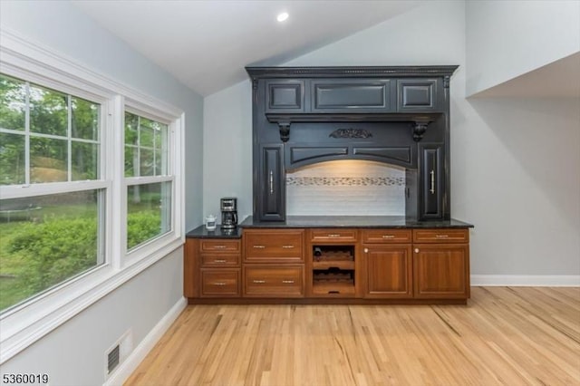 18 W Circuit Dr, Roxbury Twp, NJ 07876 - bar area with lofted ceiling, light wood-style floors, and baseboards