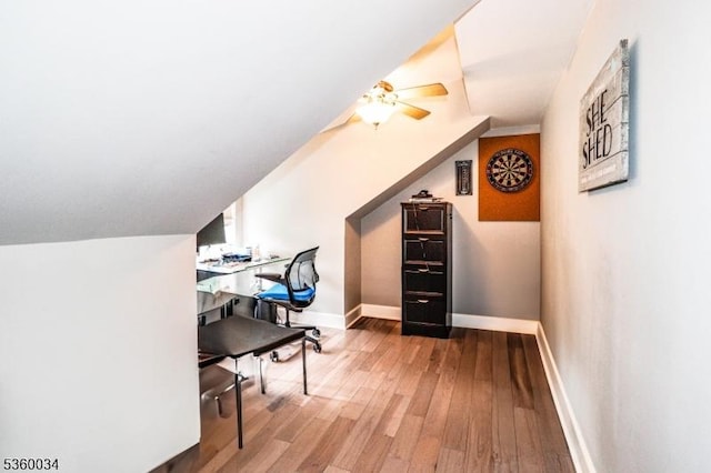 6 Maple Ave, West Orange Twp, NJ 07052 - office featuring ceiling fan, hardwood / wood-style floors, vaulted ceiling, and baseboards