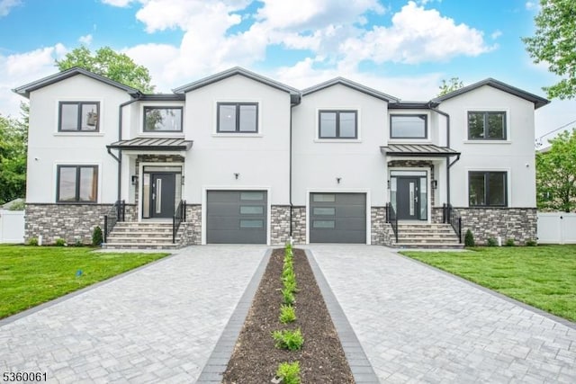56B Jefferson Ave, Emerson Boro, NJ 07630 - view of front of property with a standing seam roof, stucco siding, and stone siding