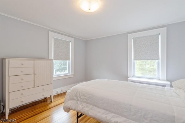 405 High St, Cranford Twp, NJ 07016 - bedroom featuring light wood-type flooring, crown molding, and radiator heating unit