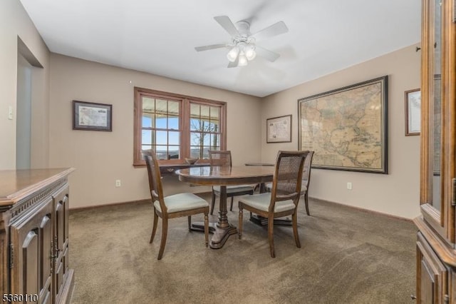 249 Good Springs Rd, Franklin Twp, NJ 08886 - dining area featuring carpet floors, a ceiling fan, and baseboards
