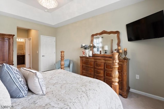 7 Bryant Ct, Franklin Twp, NJ 08873 - bedroom with carpet, baseboards, a chandelier, and connected bathroom