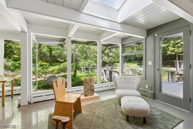 63 Hollow Brook Rd, Tewksbury Twp, NJ 07830 - sunroom / solarium with a baseboard radiator, a skylight, and beam ceiling