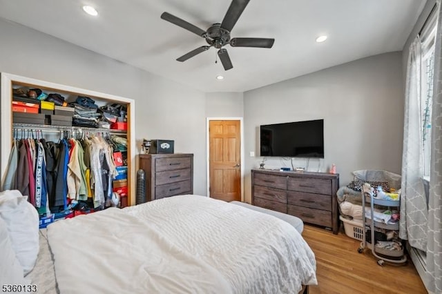 100 N 8th St, Paterson City, NJ 07522 - bedroom featuring a closet, wood finished floors, recessed lighting, and ceiling fan
