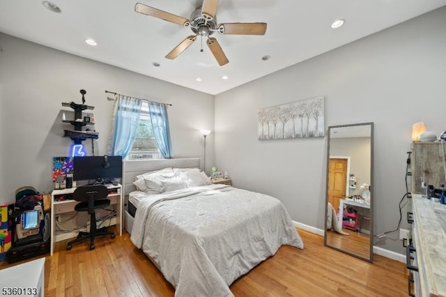100 N 8th St, Paterson City, NJ 07522 - bedroom featuring light wood-style floors, recessed lighting, baseboards, ceiling fan, and an office area