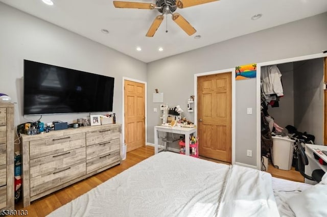 100 N 8th St, Paterson City, NJ 07522 - bedroom with light wood-style floors, recessed lighting, and ceiling fan