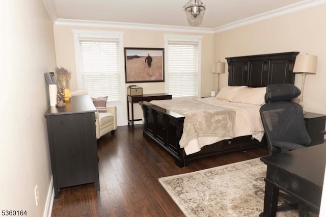 182 Durham Ct, Independence Twp, NJ 07840 - bedroom with dark wood-type flooring, ornamental molding, and baseboards