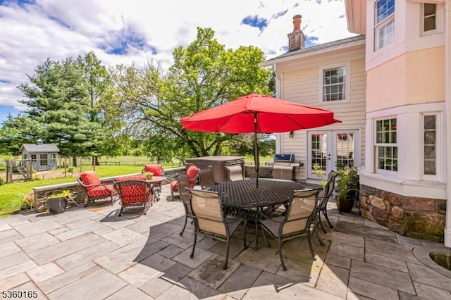 760 Rosemont Ringoes Rd, Delaware Twp, NJ 08559 - view of patio / terrace featuring outdoor dining area, an outdoor structure, french doors, and area for grilling