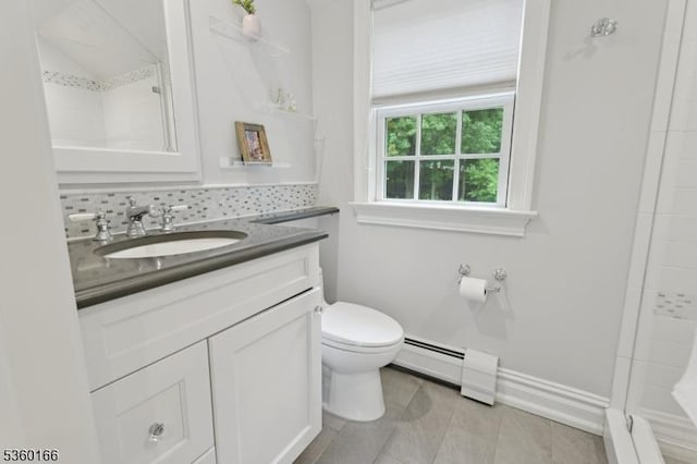 70 Falmouth St, Millburn Twp, NJ 07078 - full bath with a baseboard radiator, vanity, a shower, and tile patterned flooring