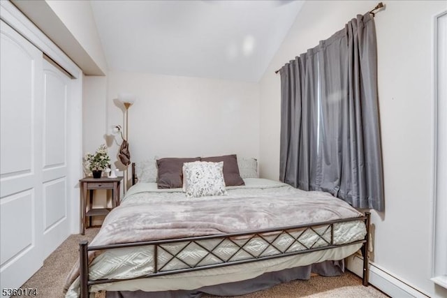 4 Alfred Way, Hopatcong Boro, NJ 07843 - bedroom with carpet floors, lofted ceiling, and a baseboard radiator