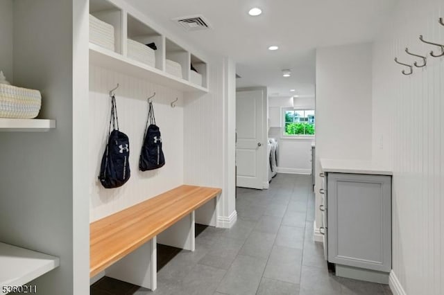 16 Sweetbriar Rd, Summit City, NJ 07901 - mudroom with washer / dryer, baseboards, recessed lighting, and light tile patterned floors