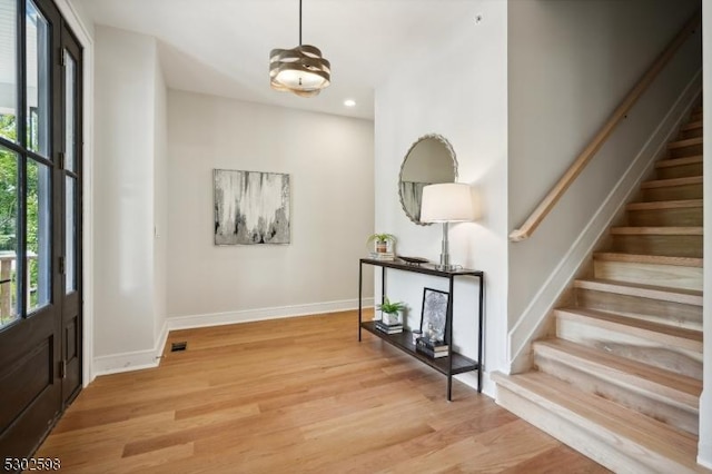603 Springfield Ave Unit 104, Summit City, NJ 07901 - entrance foyer with stairway, light wood-style floors, baseboards, and recessed lighting