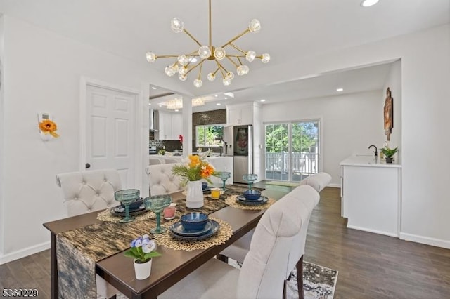 254 Springfield Ave, Rutherford Boro, NJ 07070 - dining room featuring dark wood-style floors, recessed lighting, a chandelier, and baseboards