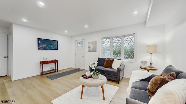 13 Prospect St, Metuchen Boro, NJ 08840 - living room featuring light wood-style floors, recessed lighting, and baseboards