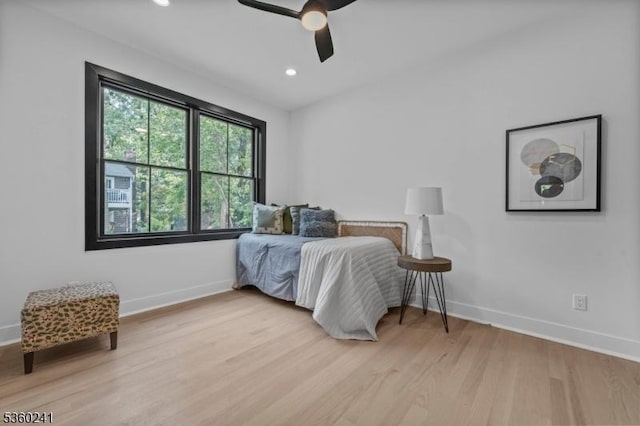 10 Wilson Ave, Wayne Twp, NJ 07470 - bedroom with baseboards, light wood-style floors, recessed lighting, and a ceiling fan