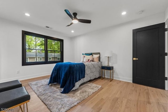 10 Wilson Ave, Wayne Twp, NJ 07470 - bedroom featuring light wood-style flooring, baseboards, recessed lighting, and a ceiling fan