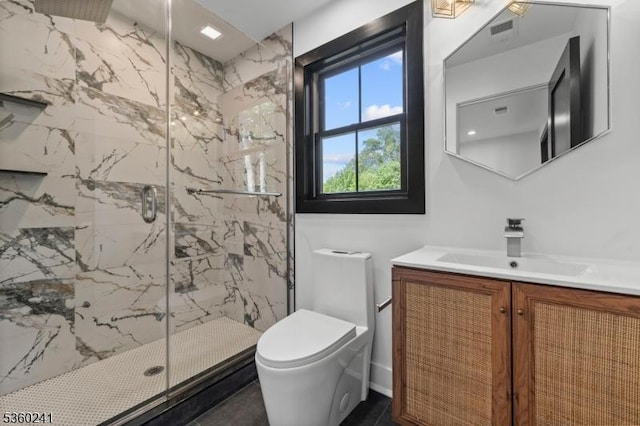 10 Wilson Ave, Wayne Twp, NJ 07470 - full bathroom featuring vanity, toilet, and a marble finish shower