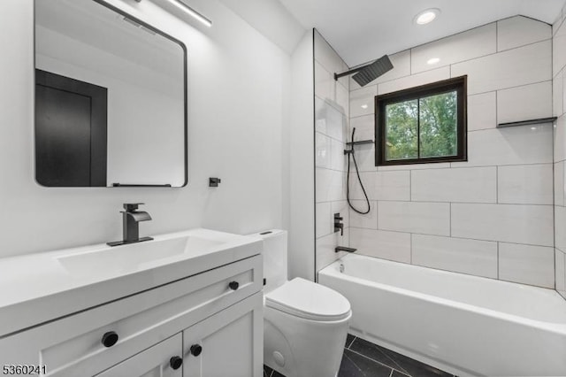 10 Wilson Ave, Wayne Twp, NJ 07470 - bathroom featuring toilet, vanity, shower / washtub combination, and recessed lighting