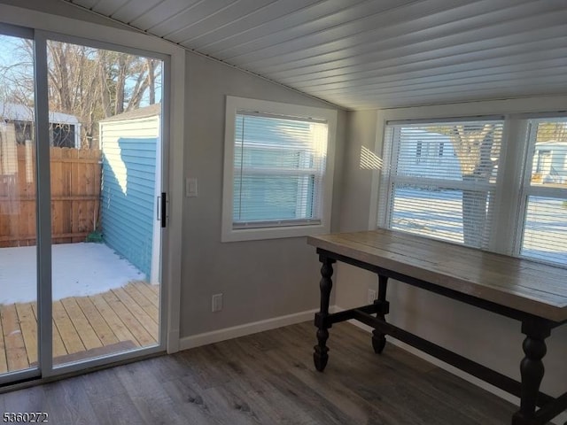 131 Douglas Dr, Jackson Twp, NJ 08527 - unfurnished dining area with lofted ceiling, wood finished floors, and baseboards